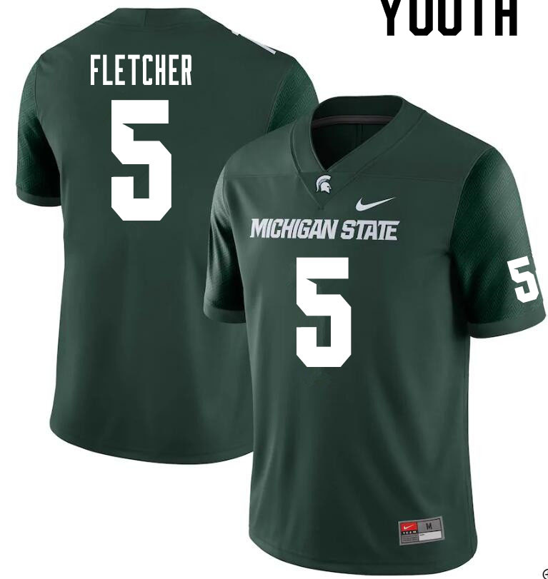 Youth #5 Michael Fletcher Michigan State Spartans College Football Jerseys Sale-Green